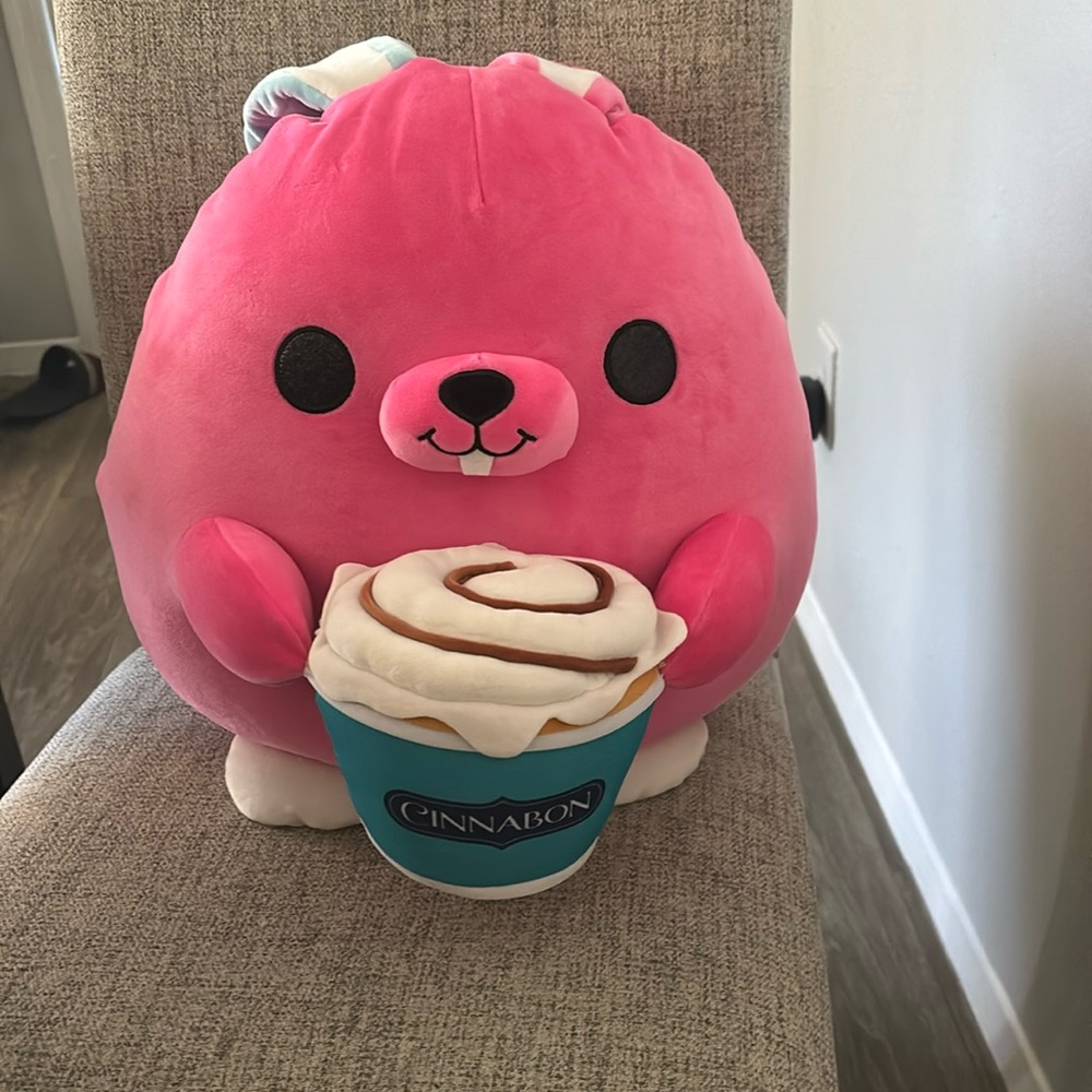 Snackle pink Cinnabon holding bunny
